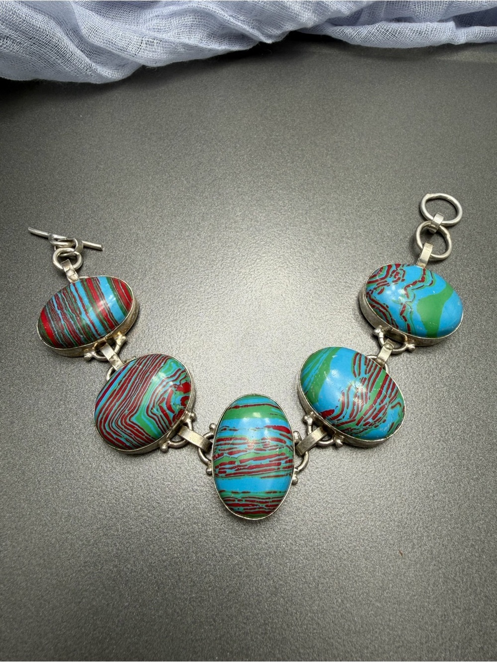 🔥🔥Vintage 925 Silver Rainbow Casilica Stone Bracelet #5STB